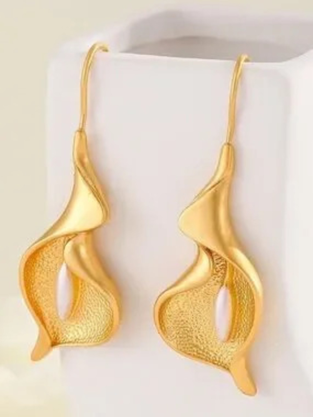 Anthropologie Gold Tone Floral Drop Earrings with Pearl Detail